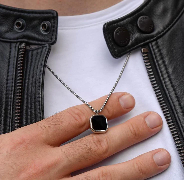 Man wearing Black Onyx Necklace
